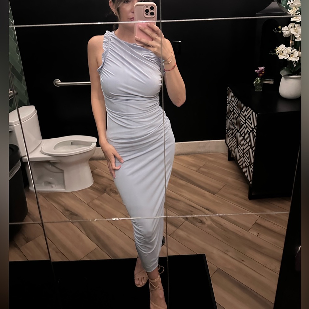 Zara Purple Asymmetrical Ruched One Shoulder Dress